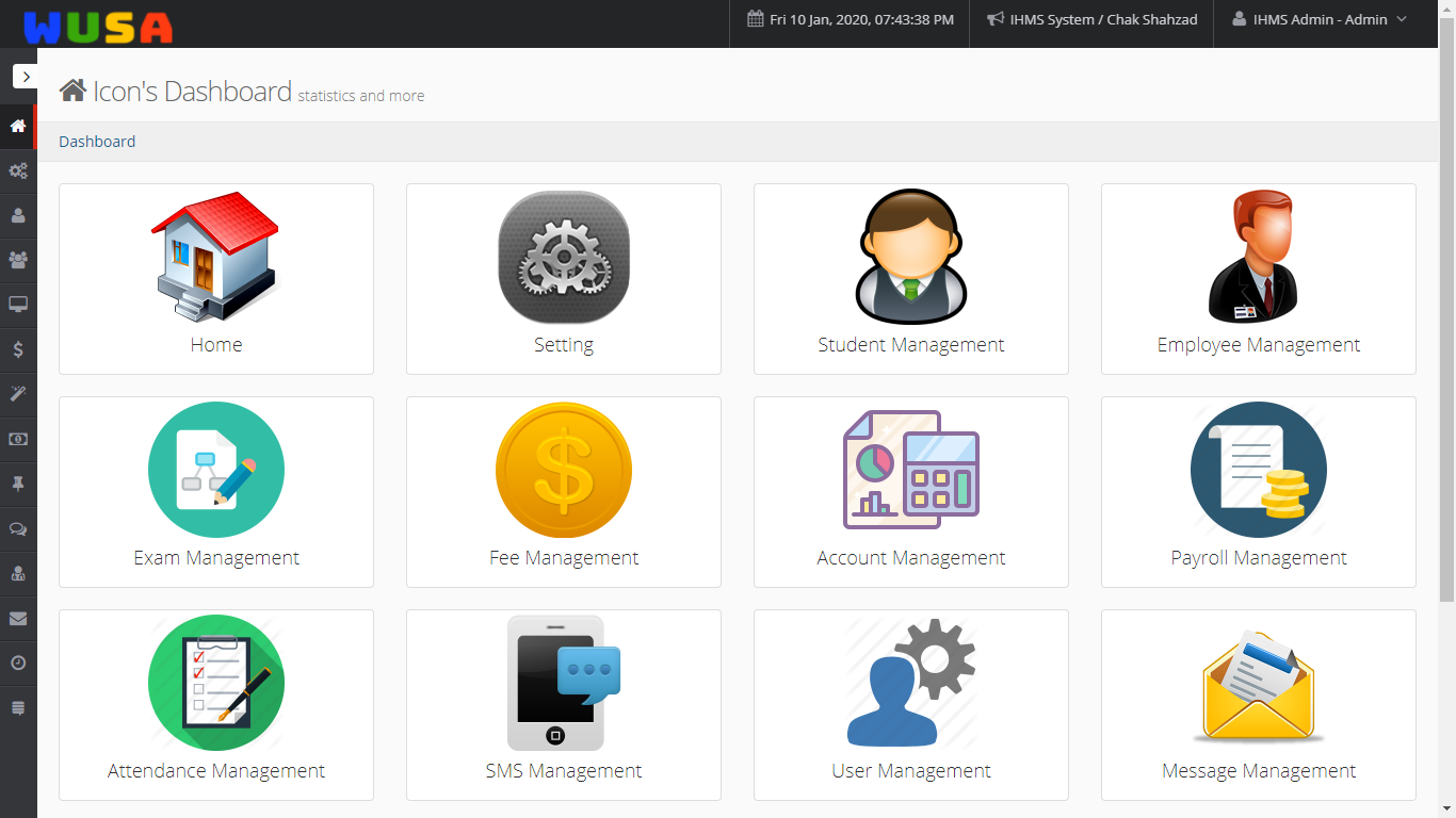 Admin's Dashboard - WUSA School management
